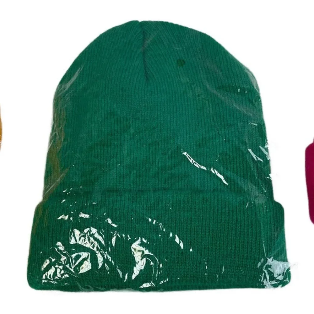 Lot of 3 Child Pink Yellow Green Basic Acrylic Nylon Warm Winter Sock Hats